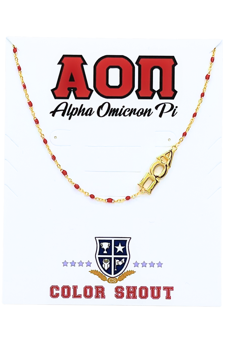 Alpha Omicron Pi Greek Letter Side Set Necklace, Main, color, Yellow Gold