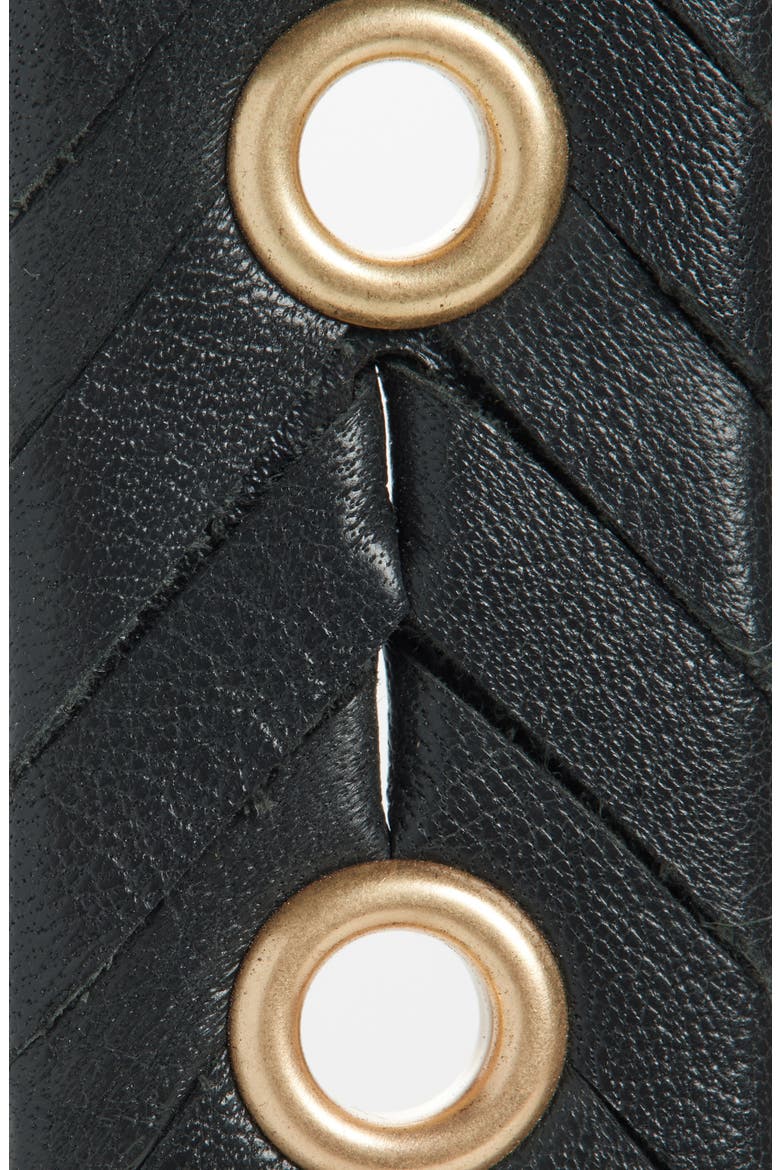 Woven Leather Eyelet Belt, Alternate, color, BLACK / WARM BRASS