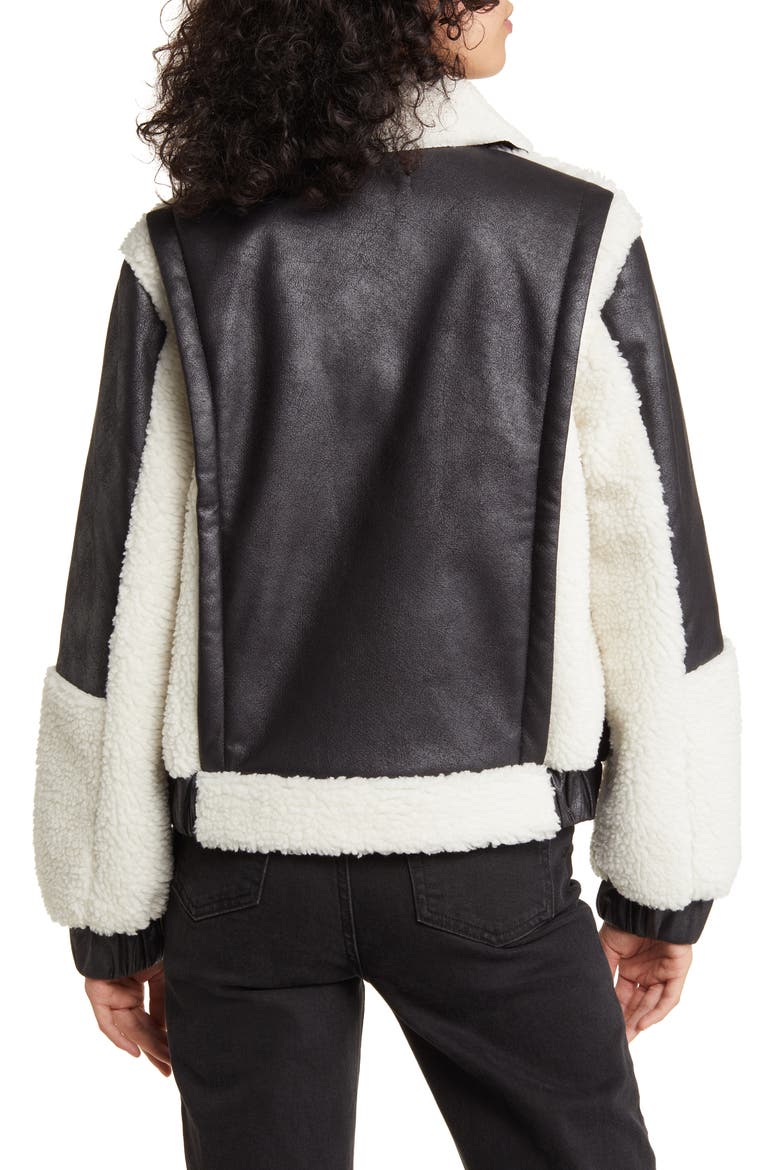 Faux Shearling & Faux Leather Jacket, Alternate, color, BLACK