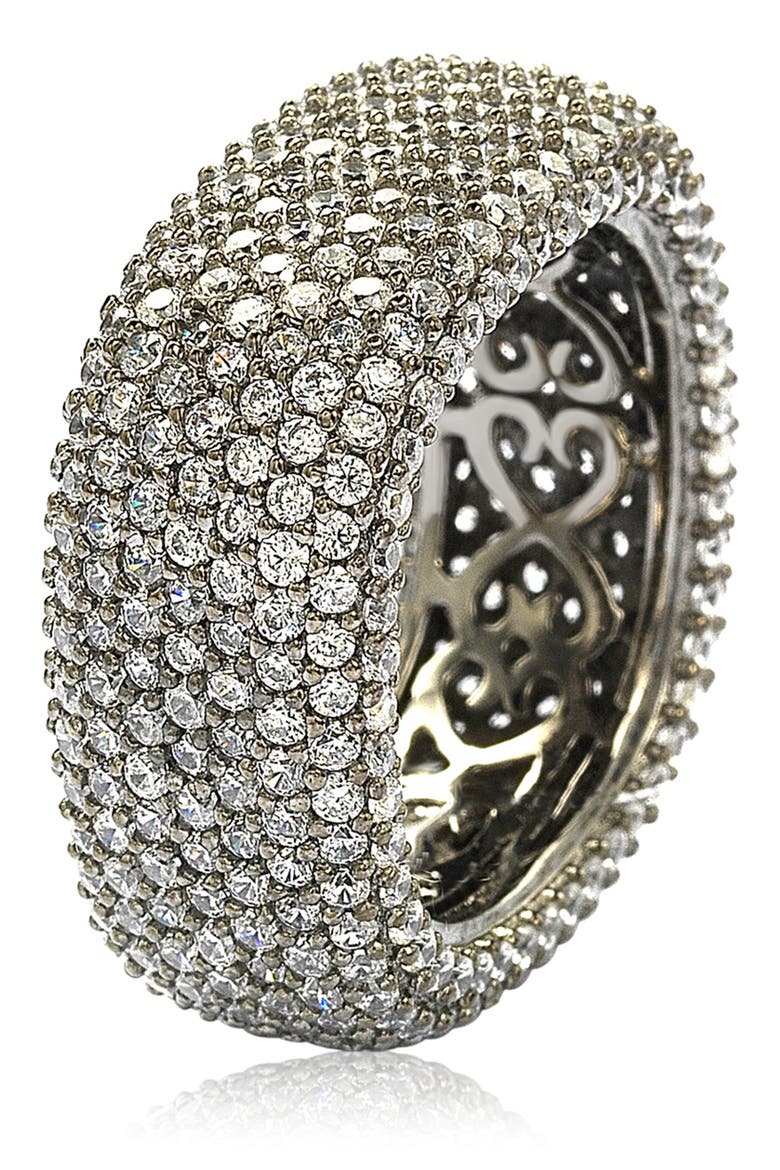 Blackened Sterling Silver Square White CZ Eternity Band Ring, Alternate, color, BLACK