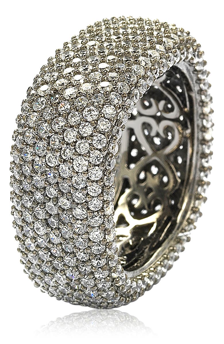 SUZY LEVIAN Blackened Sterling Silver Square White CZ Eternity Band Ring, Alternate, color, 