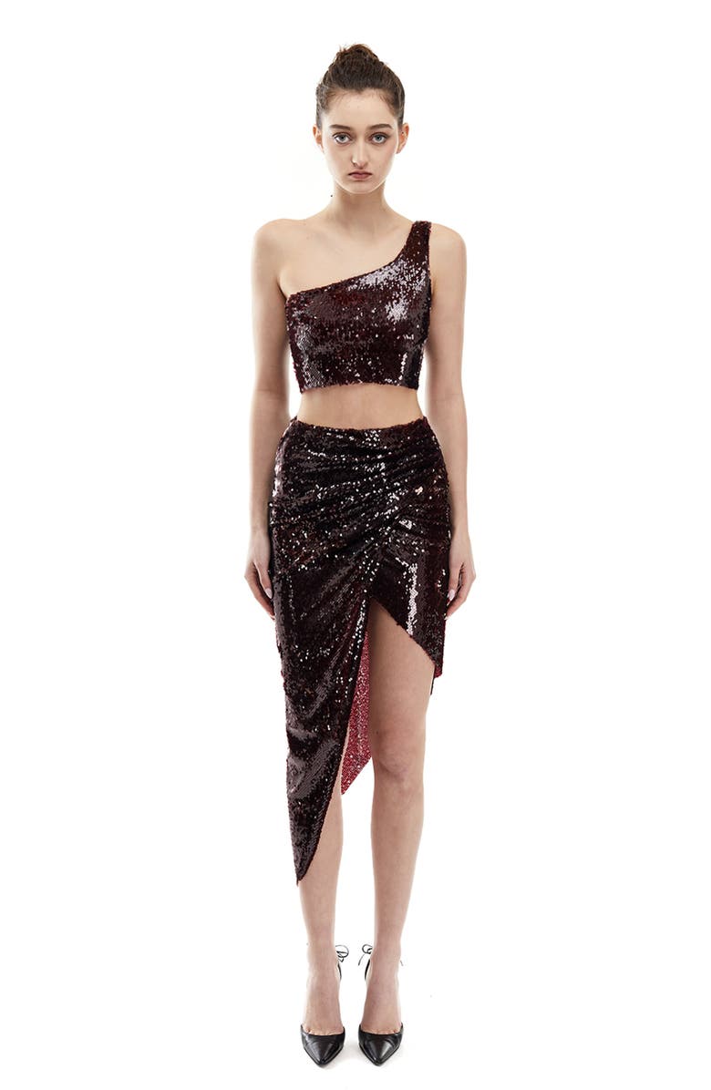 Mother of All Sharon Sequins Skirt, Alternate, color, Burgundy