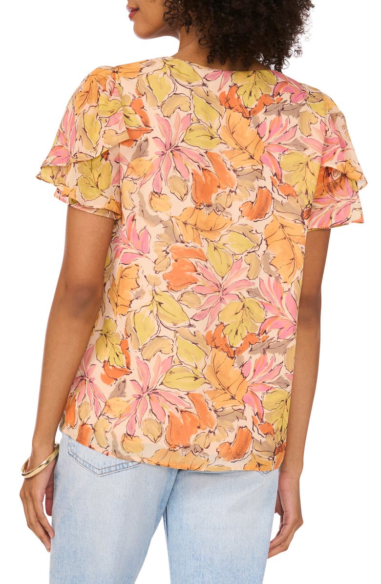 Vince Camuto Floral Ruffle Sleeve Chiffon Top, Alternate, color,