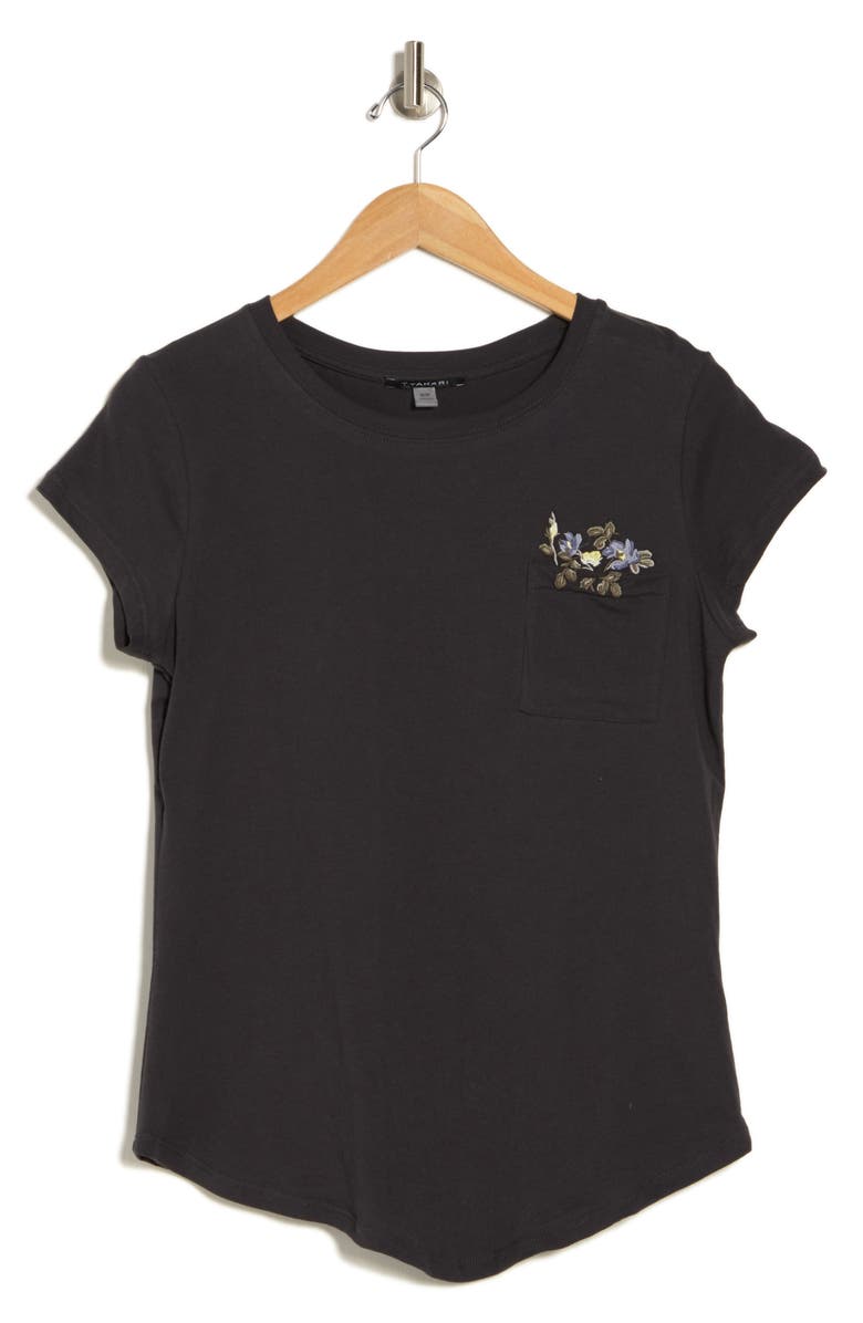 T Tahari Embroidered Cotton Pocket T-Shirt, Alternate, color, 