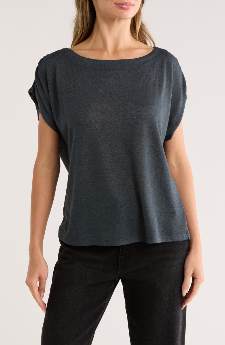 Bobeau Caty Shirred Shoulder T-Shirt, Main, color, Pirate Black