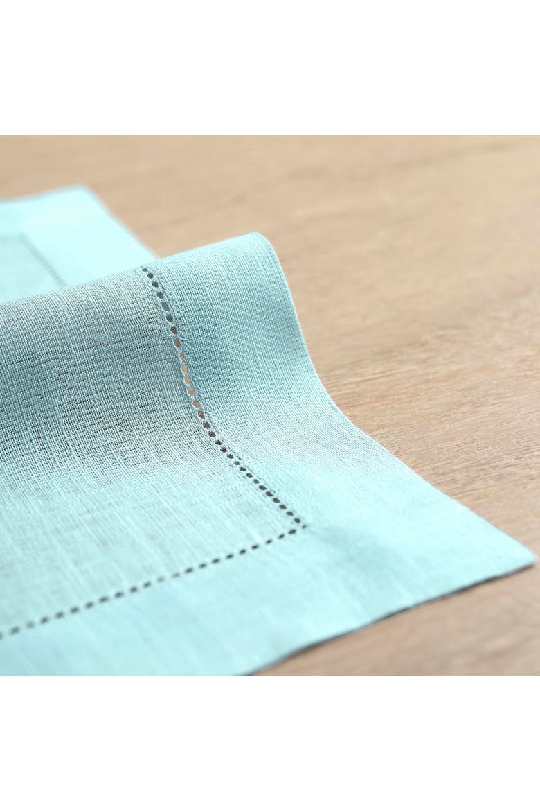 Linen Dinner Napkins Set of 4, 20 x 20" - Classic Hemstitch, Alternate, color, Aqua Blue