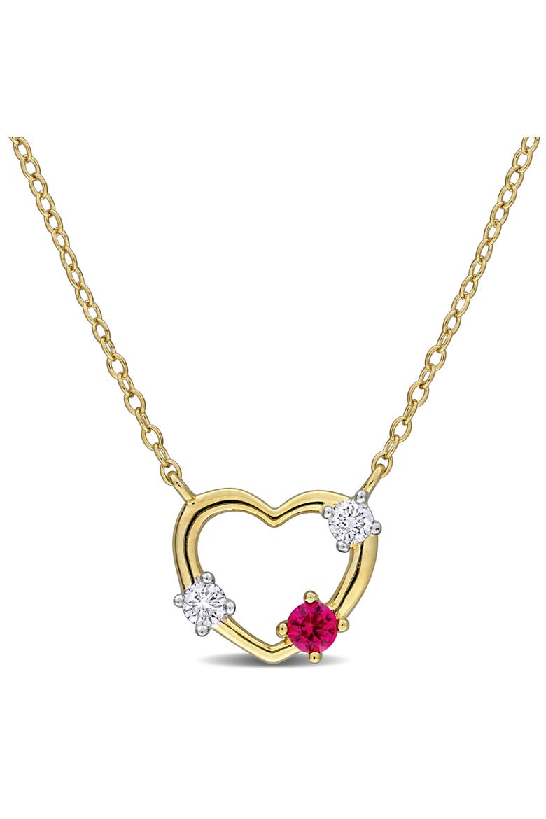Created Ruby & Lab-Grown Diamond Heart Necklace, Main, color, Yellow-Plated