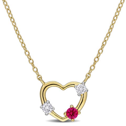 Created Ruby & Lab-Grown Diamond Heart Necklace