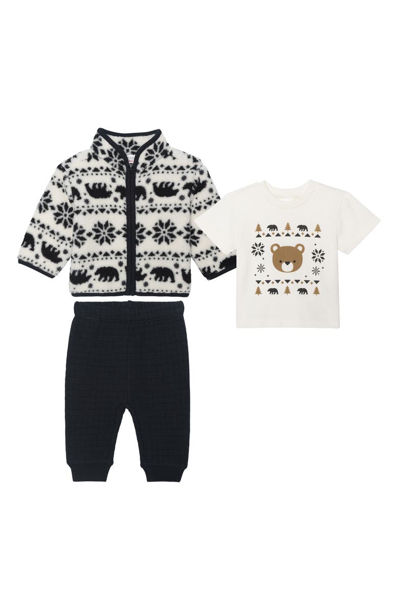 PL Baby by Petit Lem Fleece Jacket, Graphic T-Shirt & Joggers Set, Main, color, Fairisle