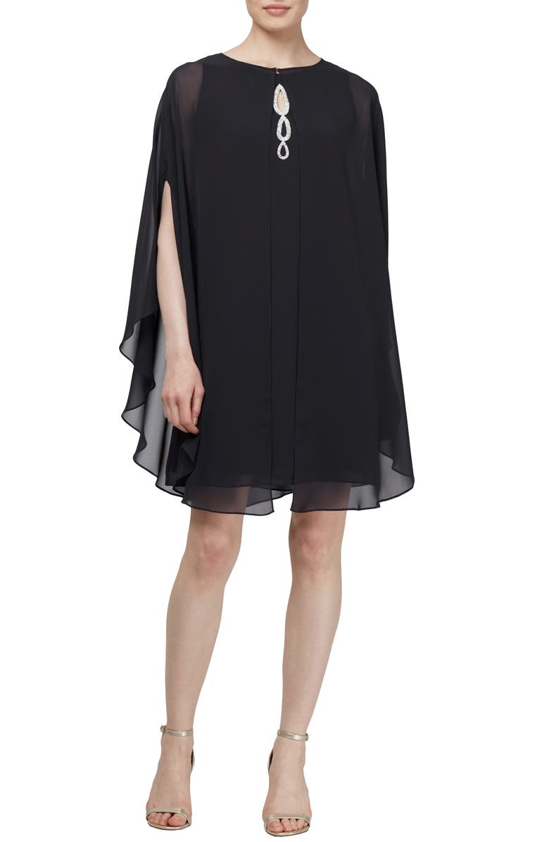 SL FASHIONS Two-Piece Cape Cocktail Dress, Main, color, Black