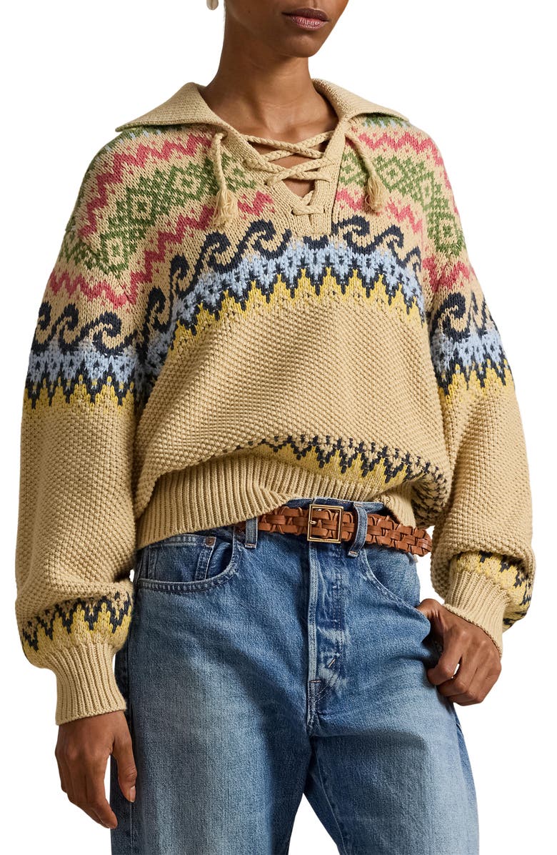 Polo Ralph Lauren Fair Isle Cotton & Wool Blend Sweater, Main, color, Tan Multi