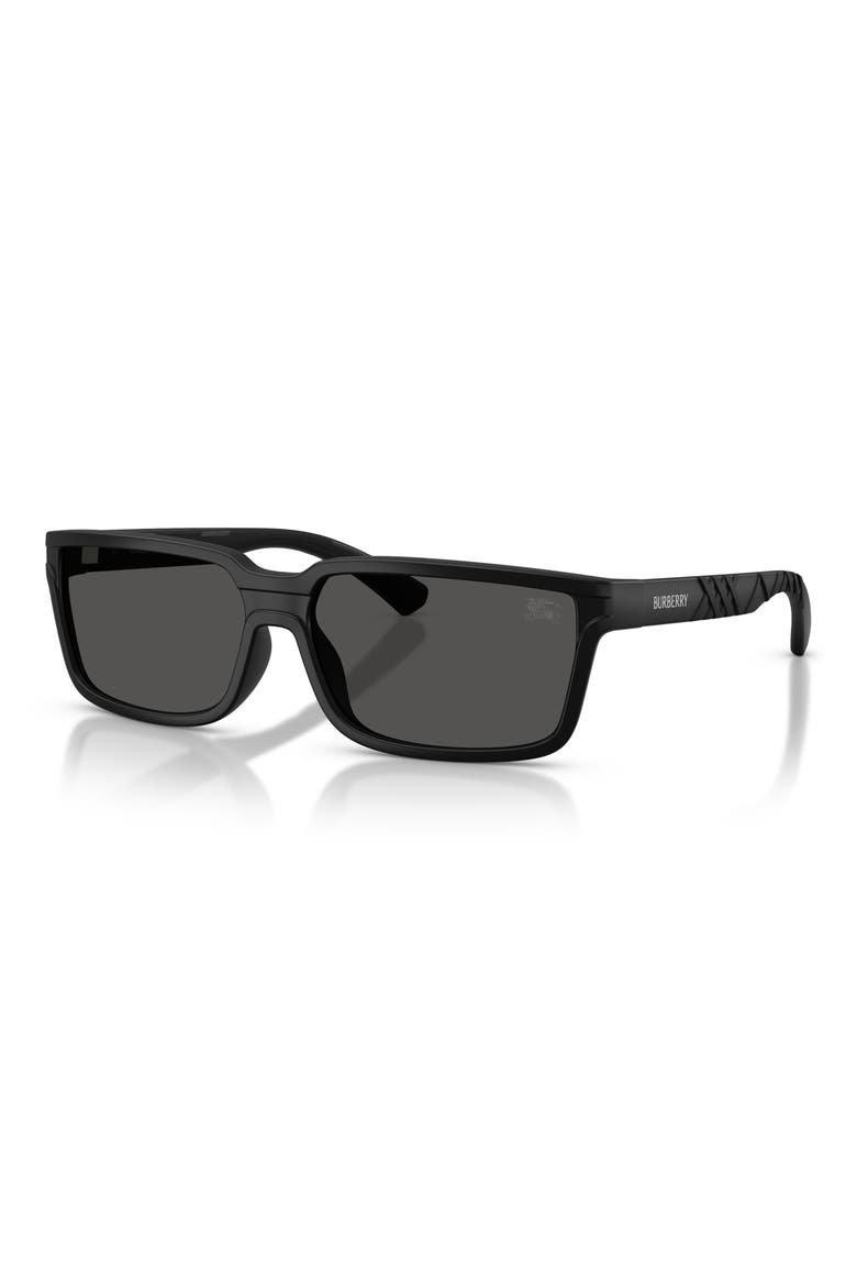 61mm Rectangle Sunglasses, Alternate, color, MATTE BLACK / DARK GREY