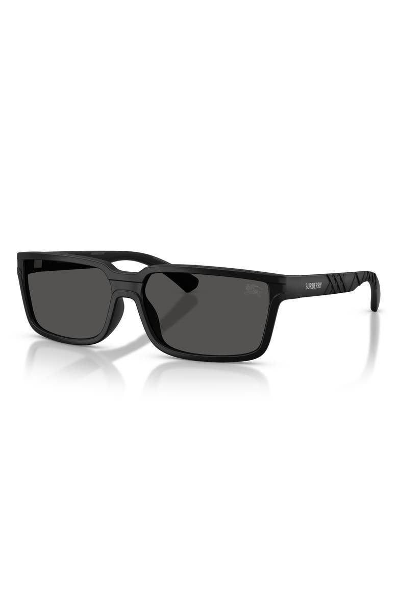 Burberry 61mm Rectangle Sunglasses, Alternate, color, Matte Black / Dark Grey