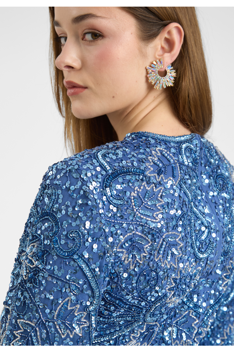 Modest Embellished Sequin Beaded Dress Maxi With High Detailed Work, Alternate, color, POWDER BLUE