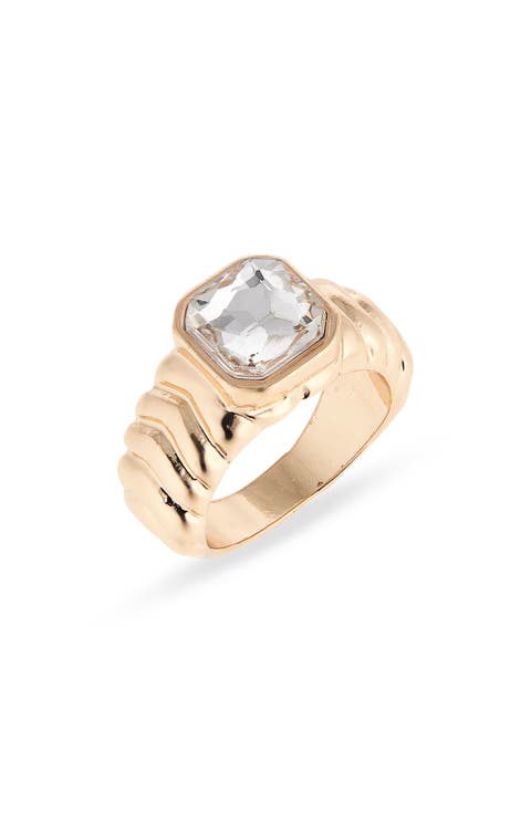 Crystal Ribbed Signet Ring