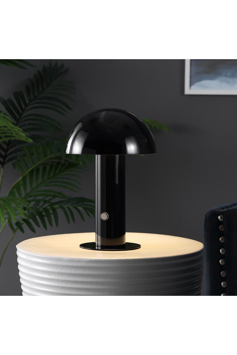 Boletus Contemporary Bohemian Rechargeable/Cordless Iron Integrated Portable LED Mushroom Table Lamp, Alternate, color, Black