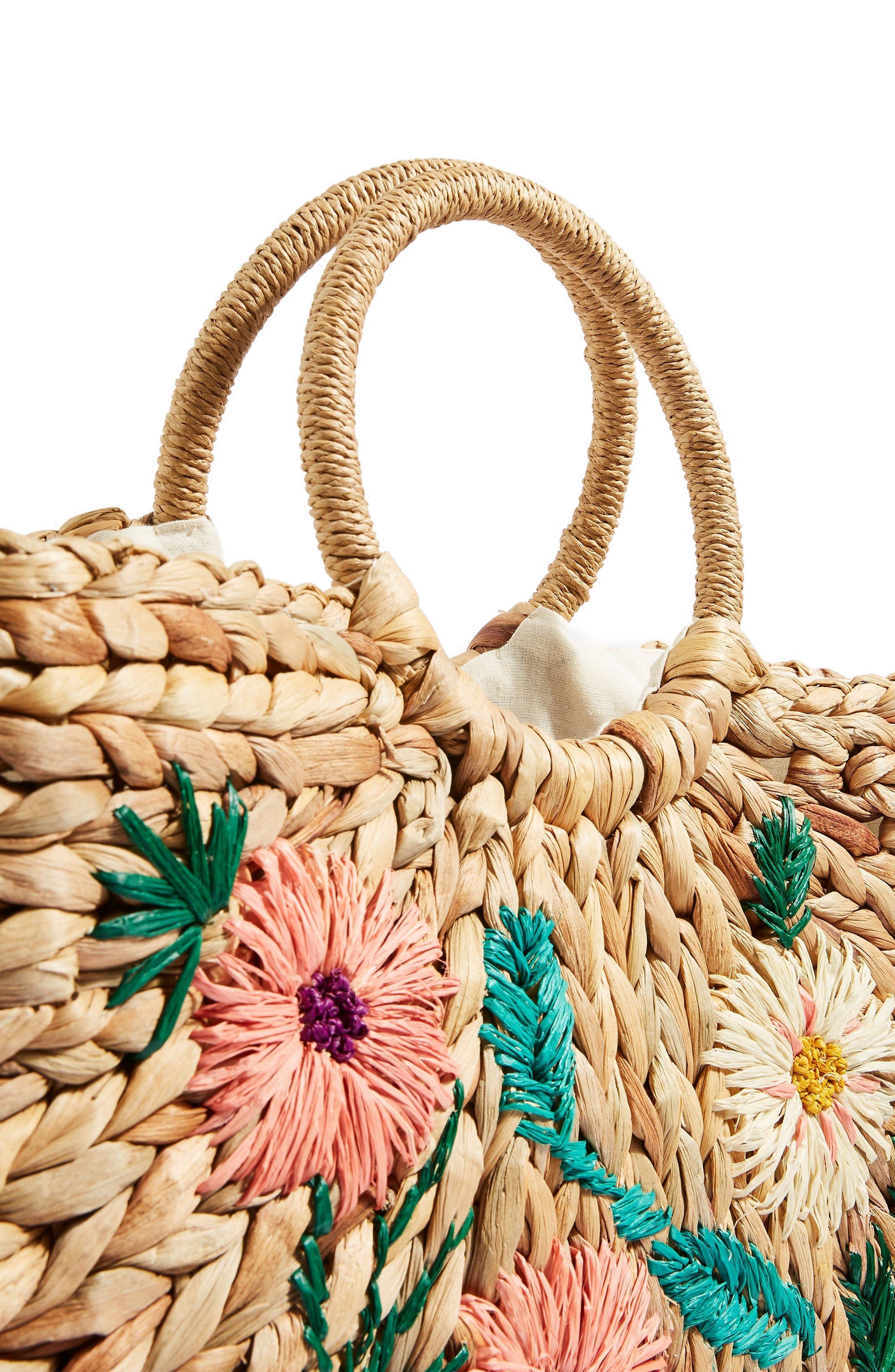 Beverly Floral Embroidered Straw Tote Bag, Alternate, color, NUDE MULTI