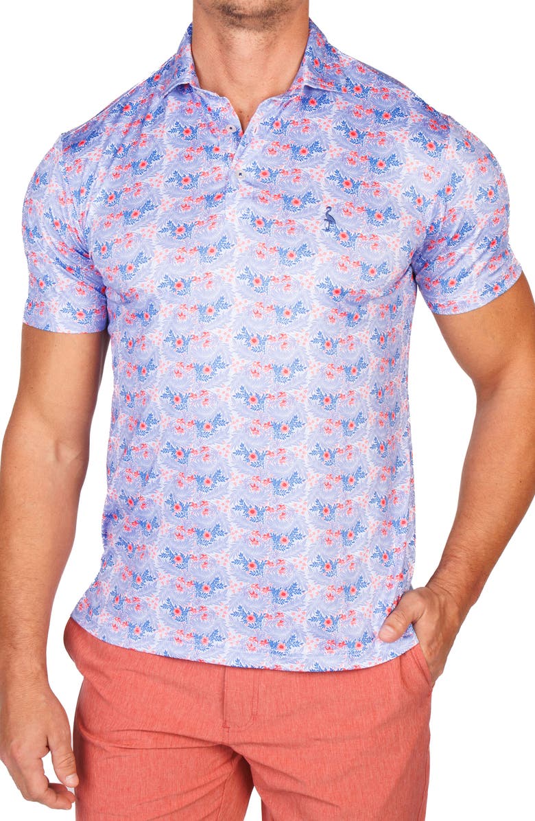 TailorByrd Nautical Bloom Performance Golf Polo, Alternate, color, Blue Multi