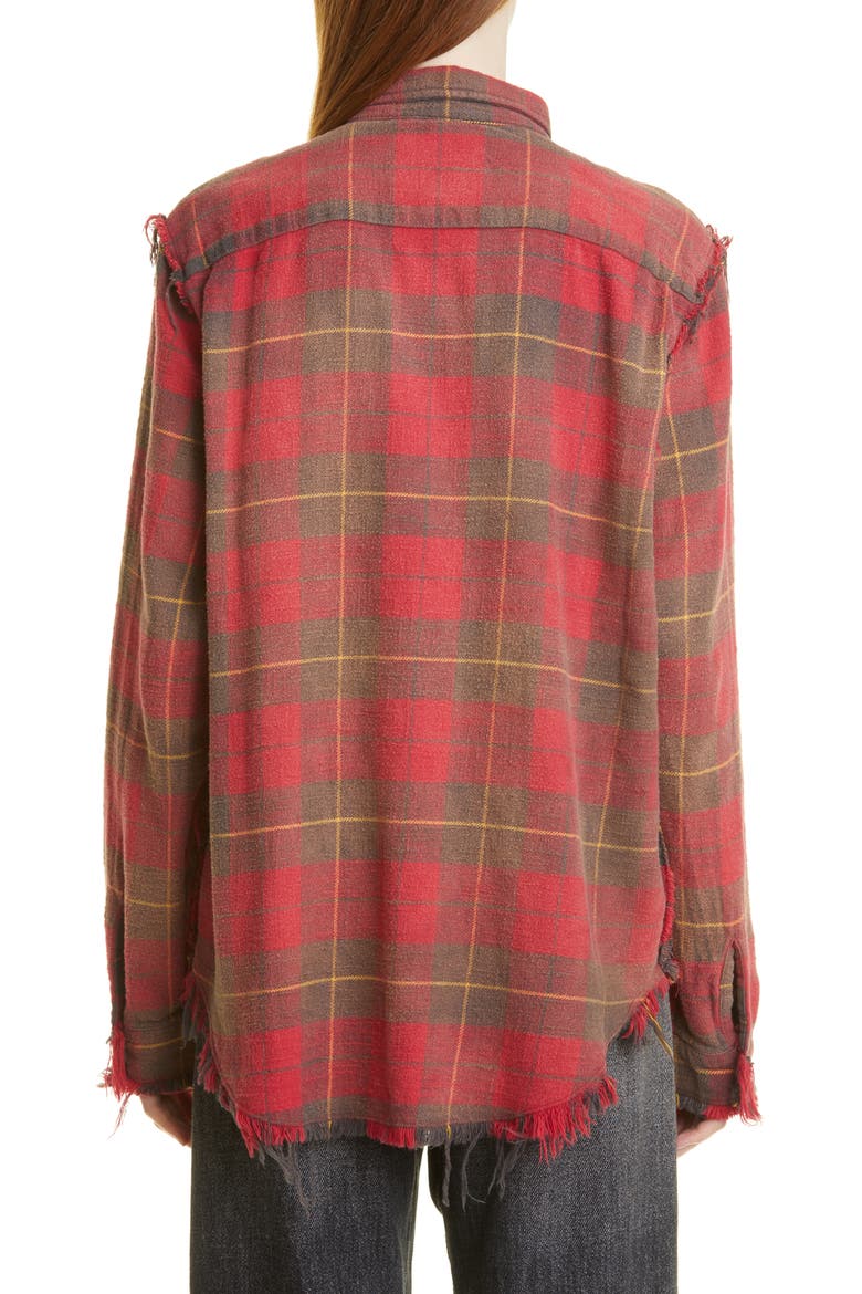 Shredded Seam Distressed Plaid Button-Up Shirt, Alternate, color, RED/ GREY PLAID