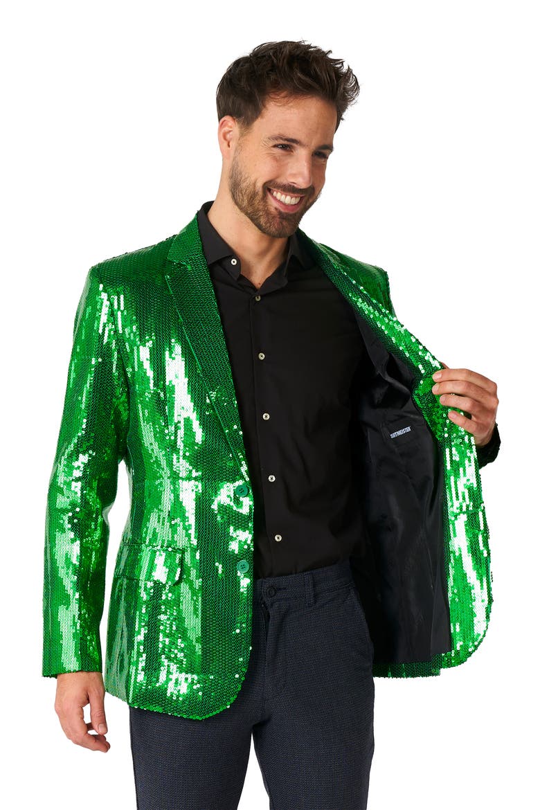 Sequin Green Blazer, Alternate, color, GREEN