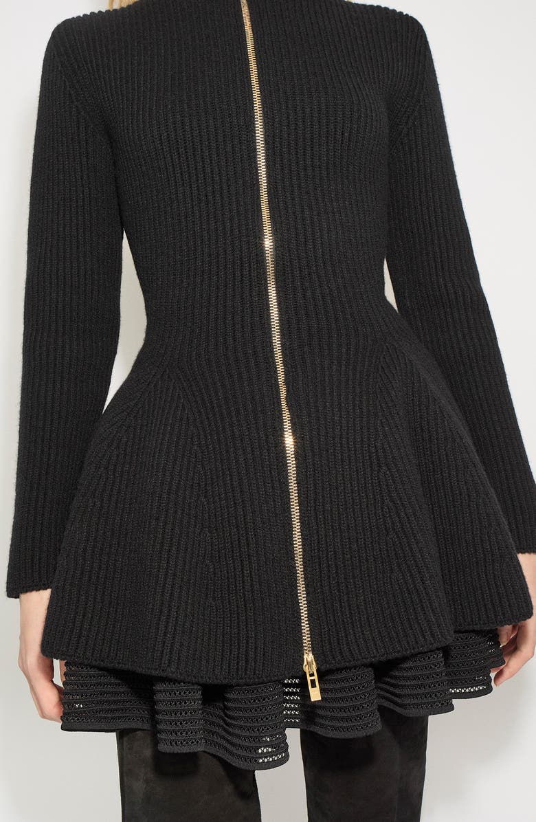 Alaïa Rib Wool & Cashmere Peplum Cardigan, Alternate, color, 