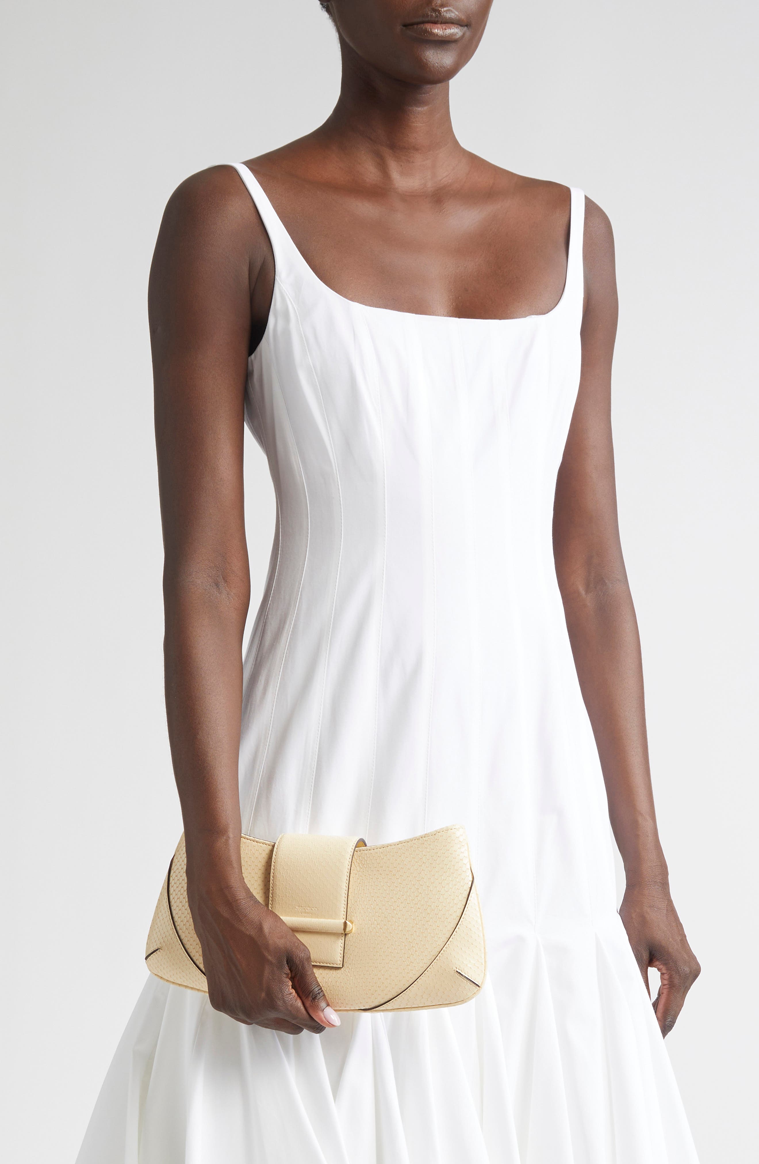 Bar Slim Snakeskin Embossed Leather Clutch, Alternate, color, BUTTERMILK/ SHINY GOLD