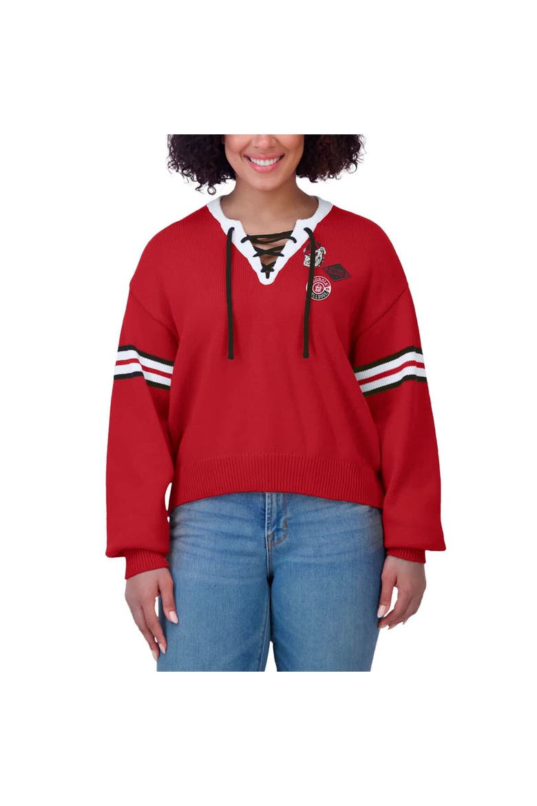 Women's WEAR by Erin Andrews Red Georgia Bulldogs Lace-Up Pullover Sweater, Alternate, color, Red