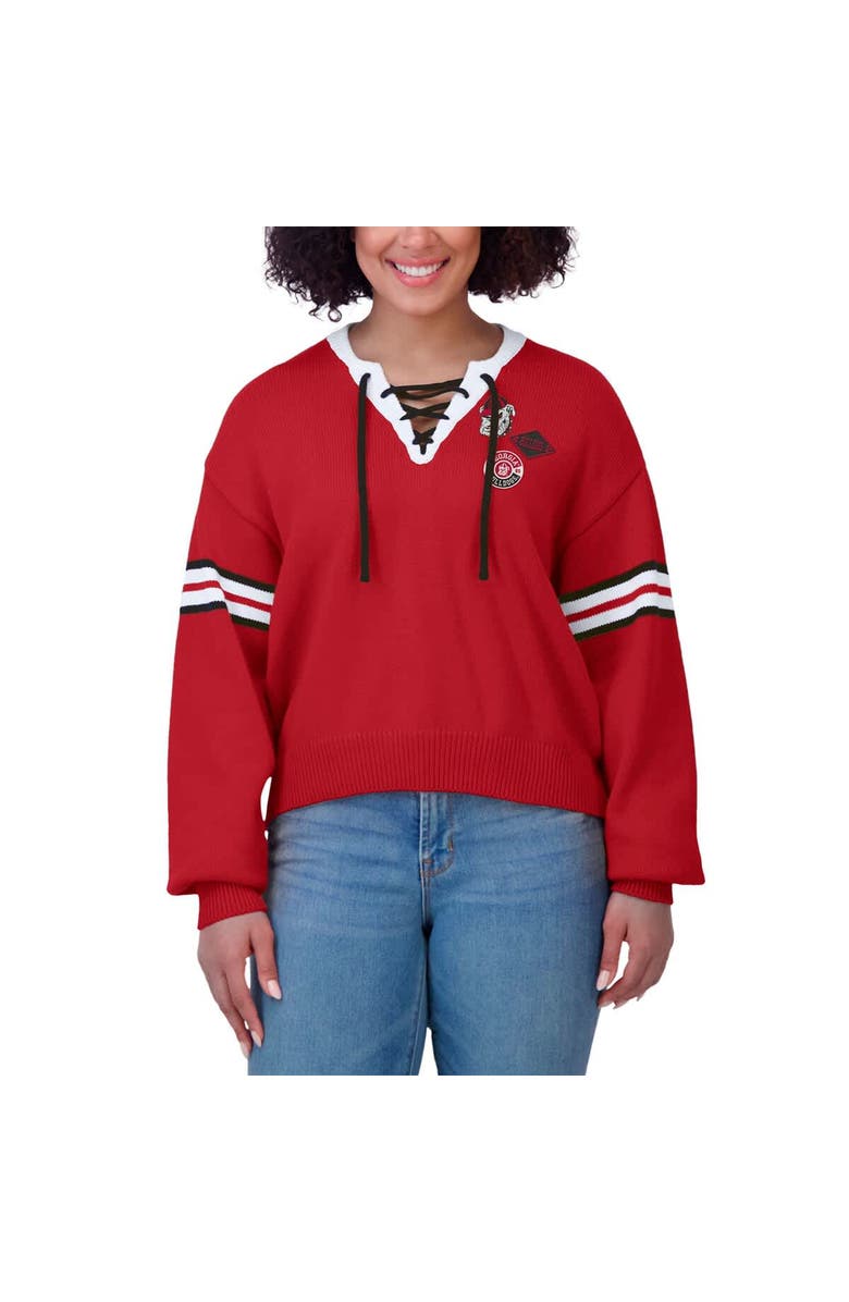 WEAR by Erin Andrews Women's WEAR by Erin Andrews Red Georgia Bulldogs Lace-Up Pullover Sweater, Alternate, color, Red