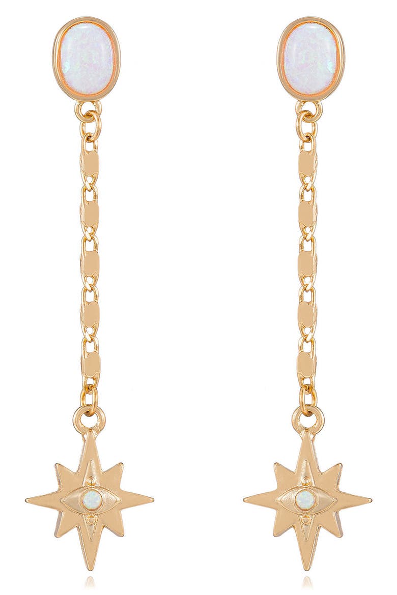 Opal Star Linear Drop Earrings, Main, color, OPAL