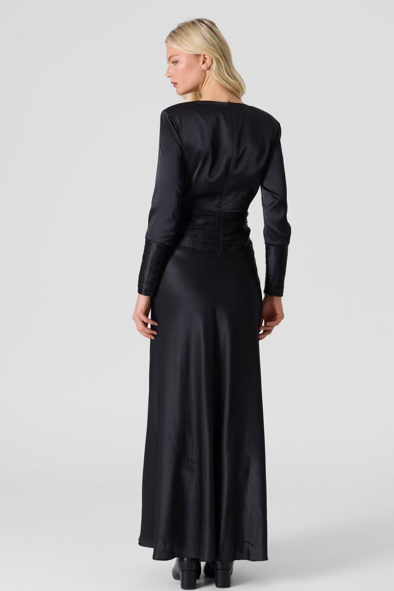 Silk Maxi V-Neck Dress, Alternate, color, Black