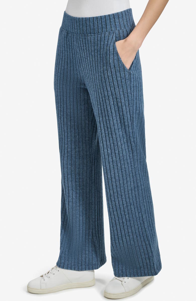 Andrew Marc Sport Ribbed Hacci Flare Leg Pants, Alternate, color, Ink