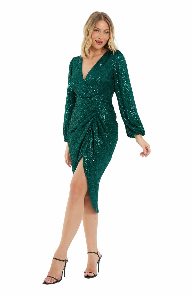 QUIZ Sequin Ruched Midi Dress, Alternate, color, 