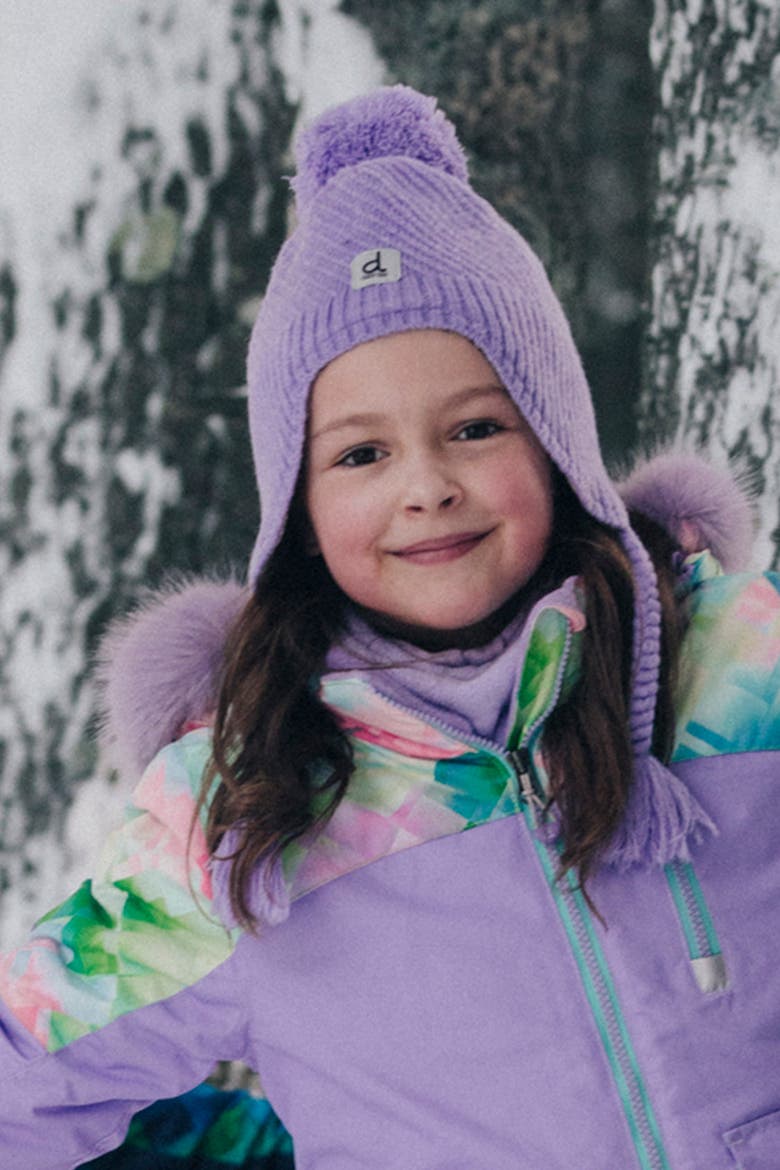 Girl Winter Peruvian Fleece Lined Ear Flap Knit Hat with Pompom, Alternate, color, Violet