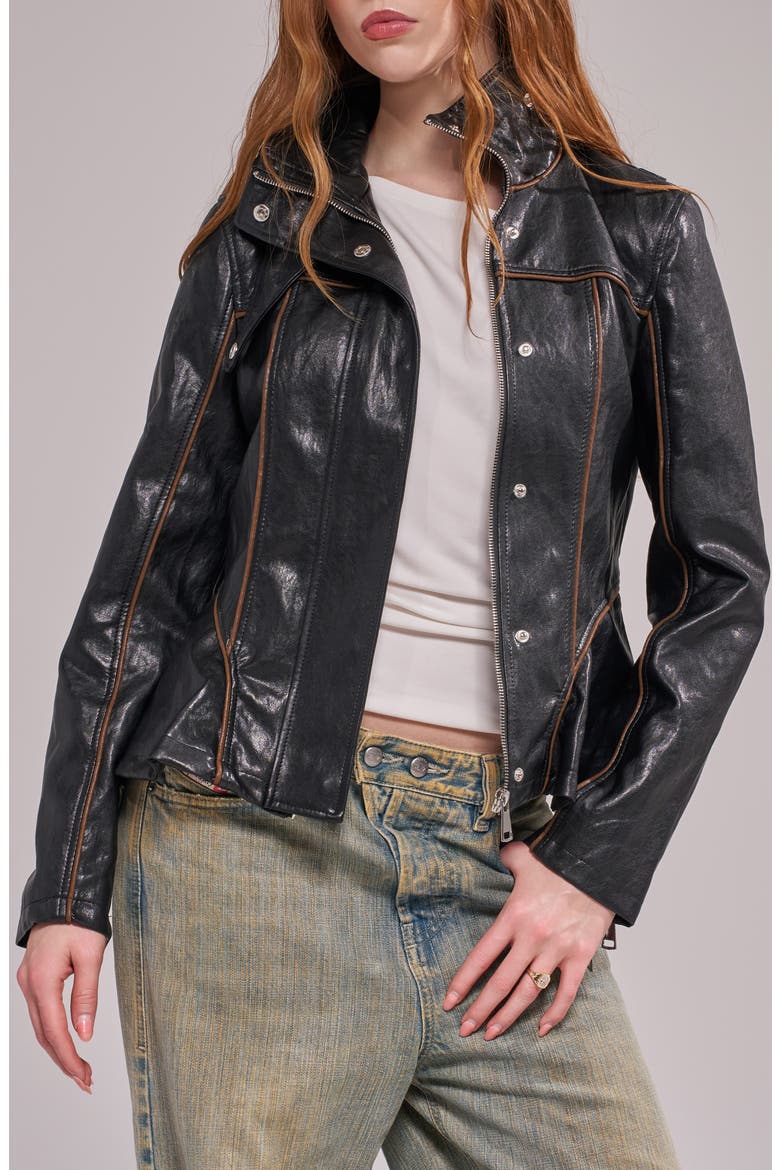 Ally Faux Leather Peplum Moto Jacket, Alternate, color, BLACK