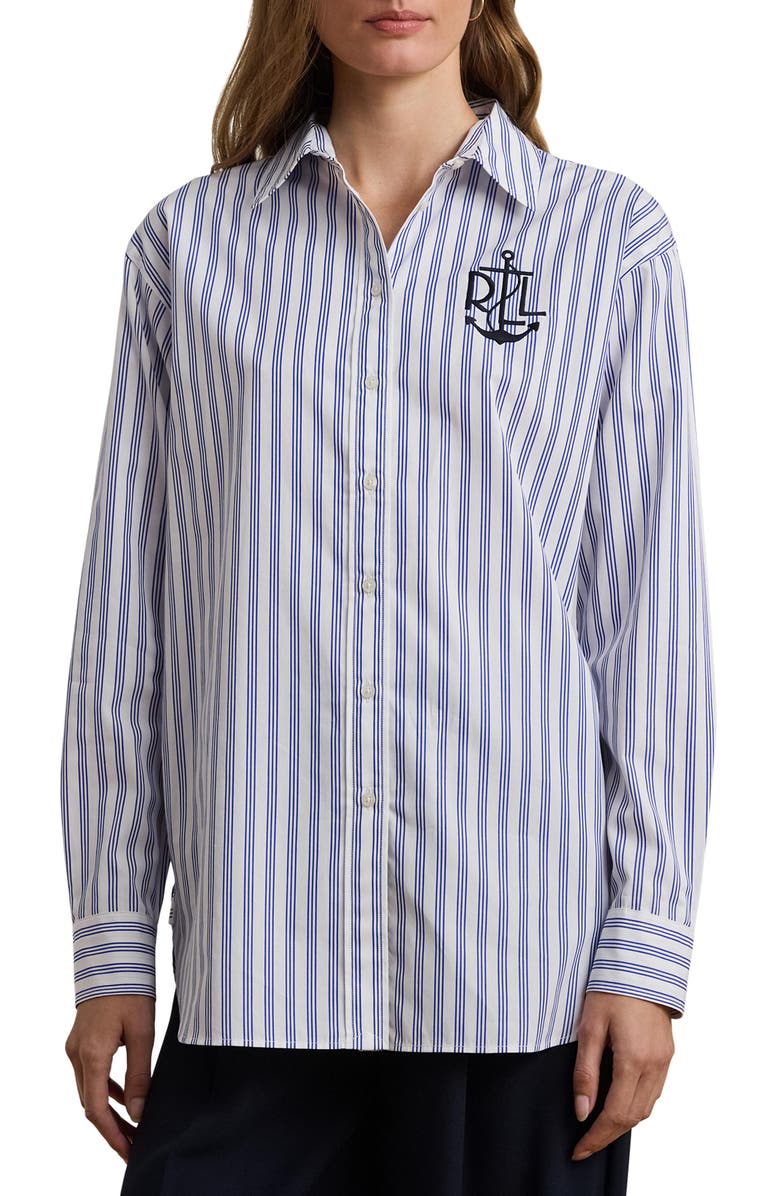 Lauren Ralph Lauren Relaxed Fit Stripe Cotton Button-Up Shirt, Main, color, 