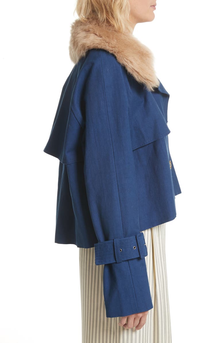 Sea Crop Trench Coat with Genuine Lamb Fur Collar, Alternate, color, 