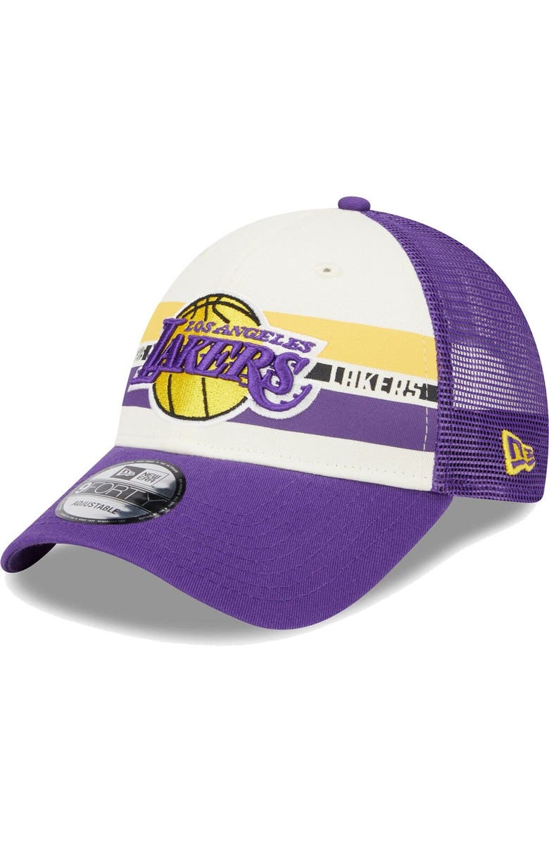 New Era Men's New Era Los Angeles Lakers Purple Stripes 9FORTY Trucker Snapback Hat, Main, color, 
