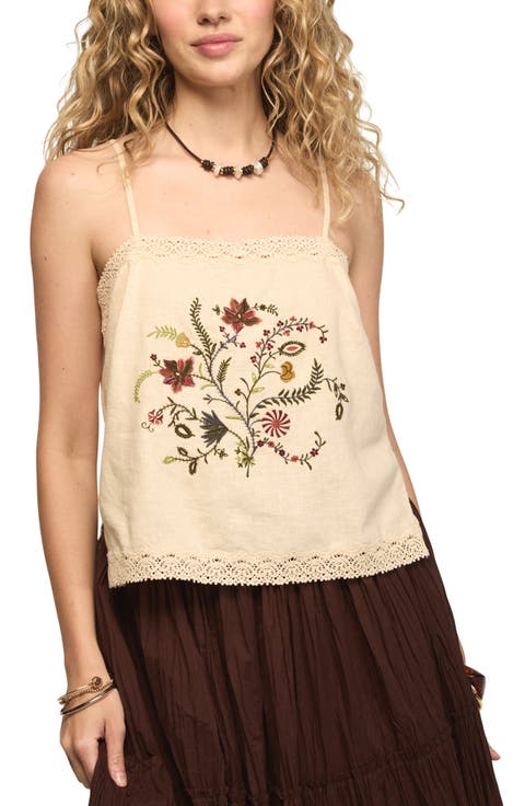 Floral Embroidered Lace Trim Tank