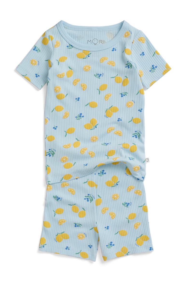 Printed Summer T-Shirt & Short Pajama Set, Main, color, Citrus & Omphalodes