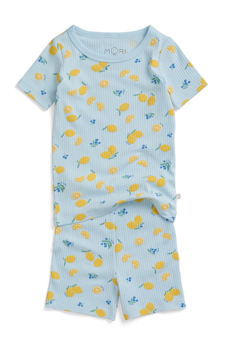 MORI Printed Summer T-Shirt & Short Pajama Set, Main, color, Citrus & Omphalodes