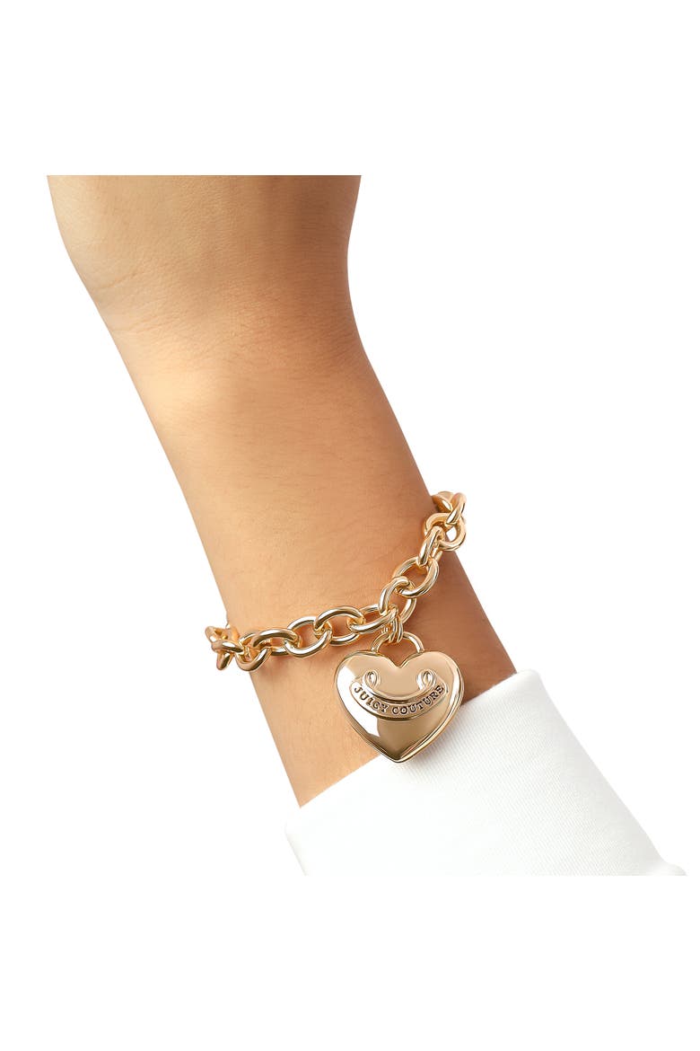 Gold-Tone Chain Bracelet with Heart Charm, Alternate, color, Gold