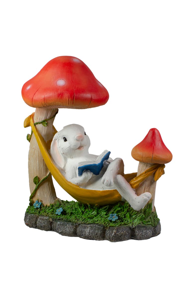 Northlight 11.75" White Bunny in Hammock Outside Garden Statue, Alternate, color, Red