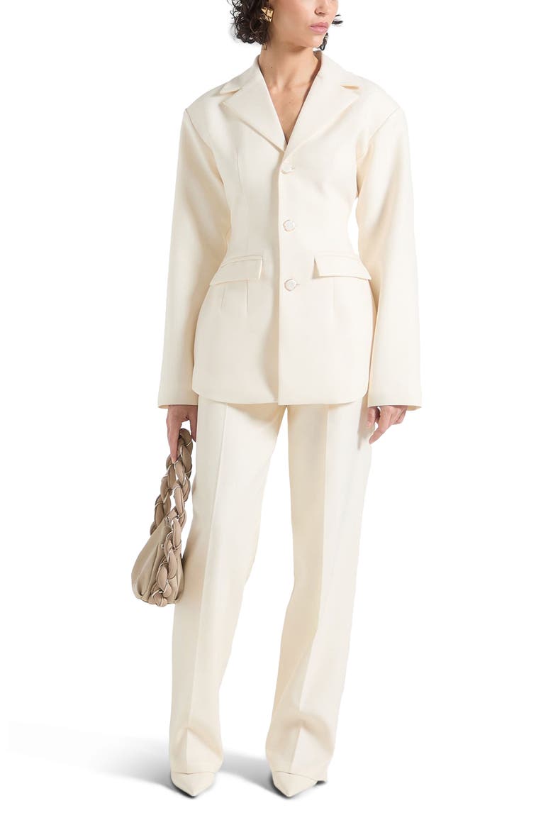 Claire Wide Shoulder Cinch Waist Blazer, Alternate, color, Cream