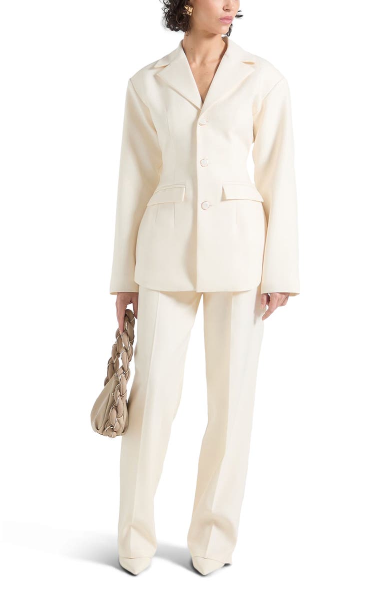 Manière De Voir Claire Wide Shoulder Cinch Waist Blazer, Alternate, color, Cream