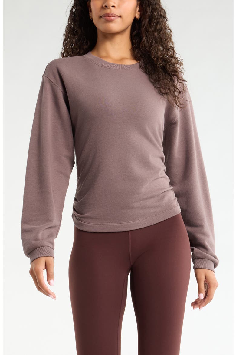 Ruched Side Cotton Blend French Terry Sweatshirt, Main, color, GREY PLUM