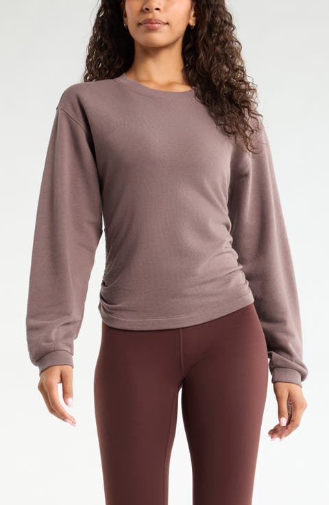 Ruched Side Cotton Blend French Terry Sweatshirt