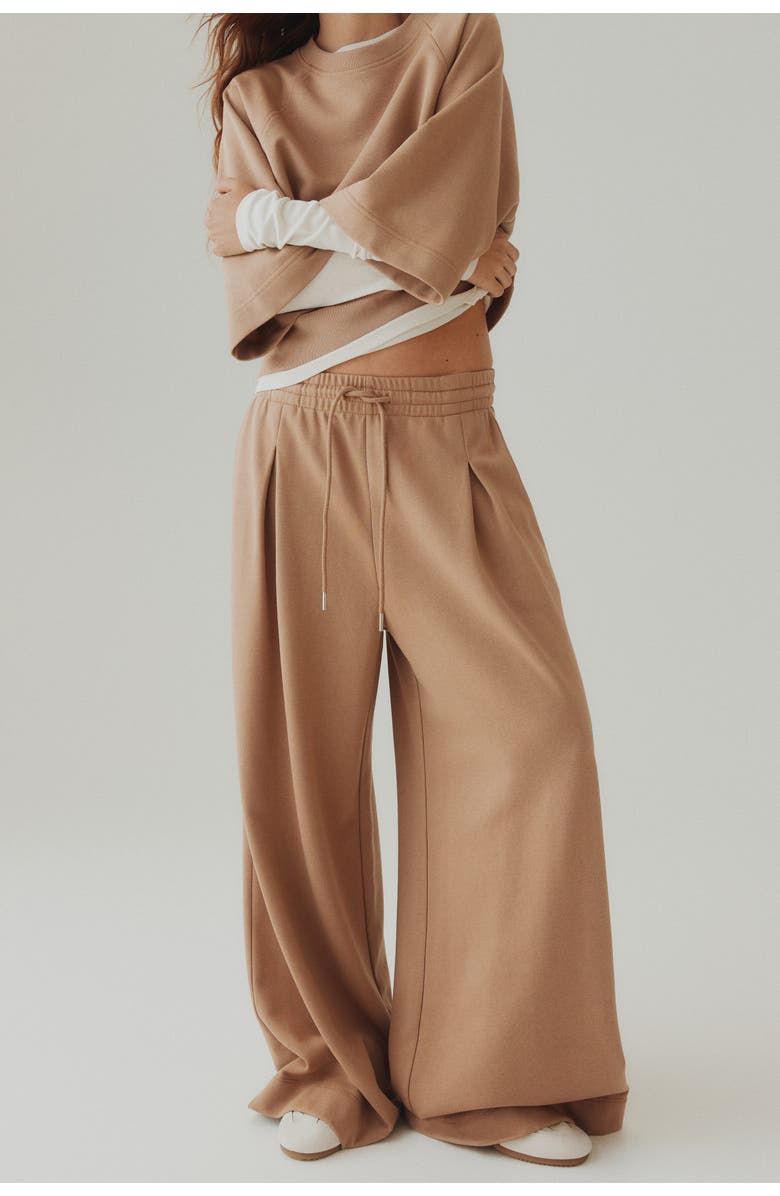 H&M Pleat-detail drawstring pants, Alternate, color, Dark Beige