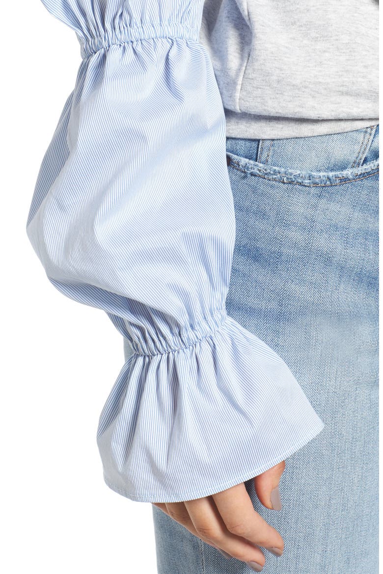 x Something Navy Poplin Sleeve Sweatshirt, Alternate, color, GREY LIGHT HEATHER COMBO