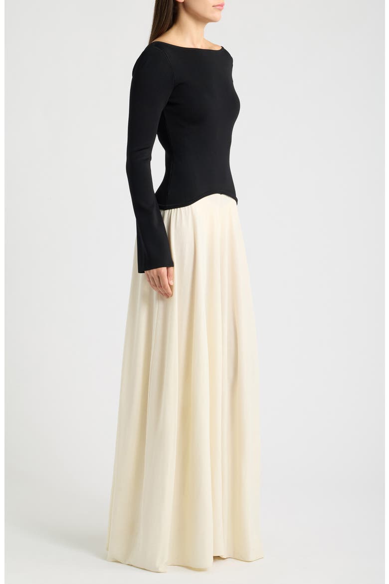 The Ambrio Bateau Neck Long Sleeve Maxi Dress, Alternate, color, NOIR / BRULE
