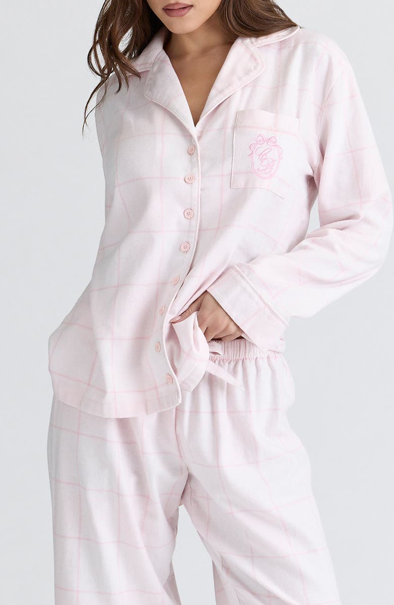 HOUSE OF CB Classic Brushed Cotton Flannel Pajamas, Alternate, color, Pink